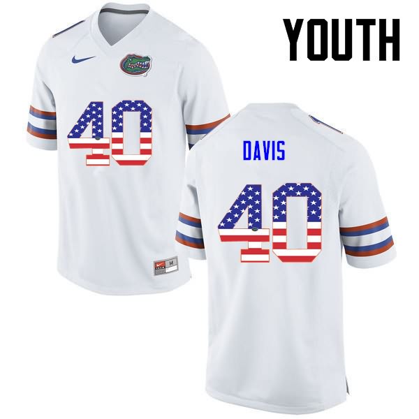 NCAA Florida Gators Jarrad Davis Youth #40 USA Flag Fashion Nike White Stitched Authentic College Football Jersey ISO2464QS